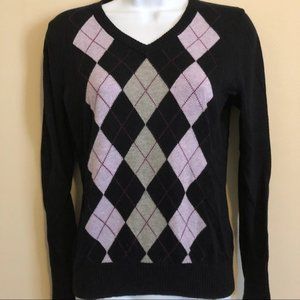 Merona Argyle Sweater Black Purple Gray XS